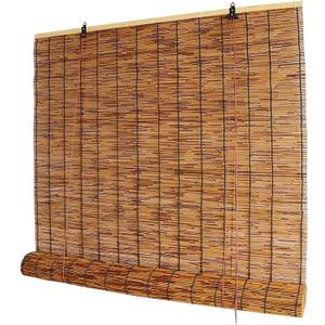 Outdoor Reed Roller Blinds, Retro Bamboo Roller Blinds, Anti-UV and Waterproof, Suitable for Indoor/Outdoor Porch Privacy, Lifting, Sun Protection-carbonizedcolor-26x40inWxH