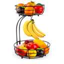 Auledio Iron 2-Tier Countertop Fruit Vegetables Basket Bowl Storage With Banana Hanger, Black, 64 ounces