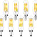 Dimmable T8 Antique LED Light Bulb, E12 Small Candelabra Base, 60W Equivalent Tube Soft White 3000K, 600 Lumens, 6-Watt Filament Edison Bulb for Chandelier, Home, Clear Glass (8-Pack)