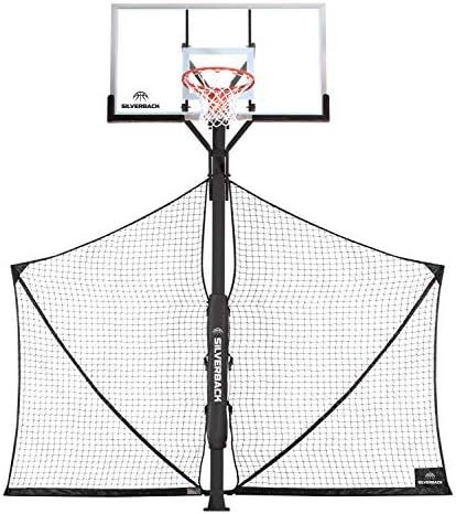 Silverback Basketball Yard Guard Defensive Net System Rebounder with Foldable Net and Arms into Pole, White/Black, Large