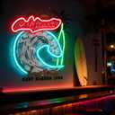 California Long Beach Surf Neon Sign, Beach Surfing Theme Neon Light, Coastal Home Room Bar Surf Club Gift Wall Table Decor, USB Powered Decorative Light 14.2 x 11.8 In