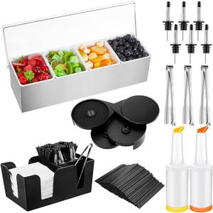 Bartending Supplies 4 Compartment Stainless Steel Garnish Tray, Bar Caddy