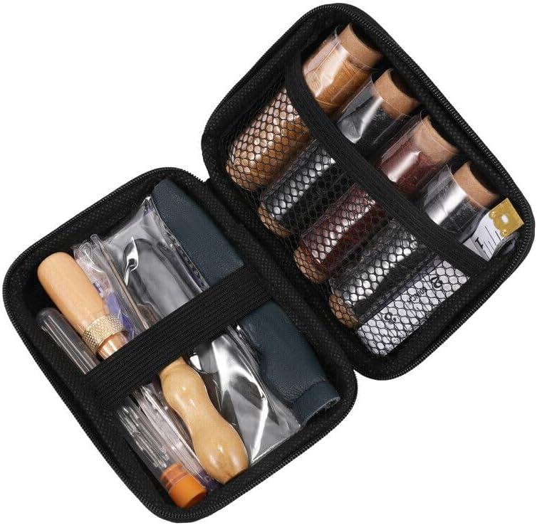 28pcs Leather Sewing Awl Thread Kit with Waxed Thread Manual Speedy Stitcher ToolLeather Sewing Tools for DIY Leather Craft Leather Upholstery Repair Kit