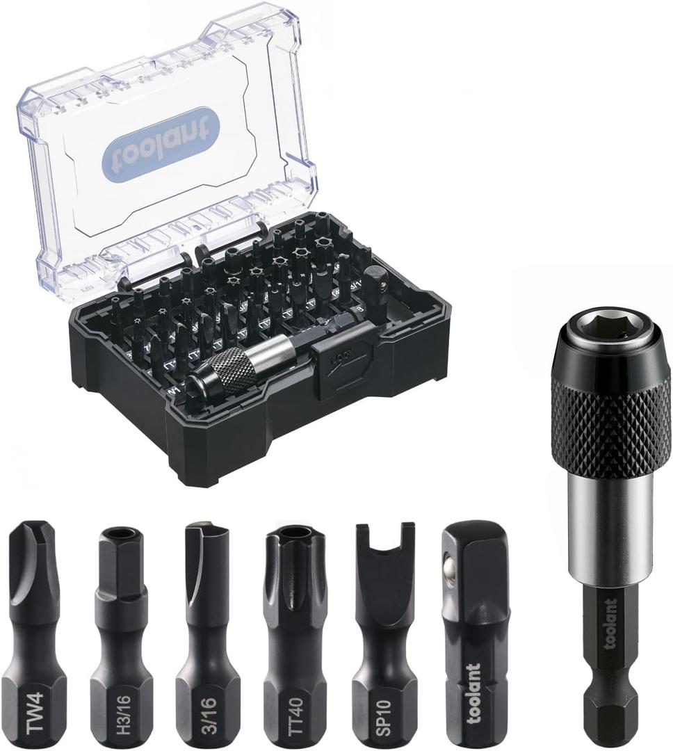 toolant Security Bit Set,32-Piece Screwdriver Bit Set With Torx, Hex,Triwing, Spanner for Tamper-Proof Screws,1/4 Inch Adapter and Release for Electric, Impact Drills