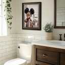 Framed Funny African American Kids Bathroom Canvas Wall Art Humor Cute Stank Face Black Girl Unpleasant Smell Cover Nose Painting Pictures Wall Decor Print Artwork for Washroom Toilet Decoration (16"L x 12"W)
