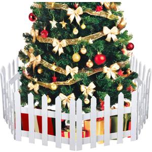 16" Extra Tall Christmas Tree Fence,10PCS Heavy Duty Wooden Baby Gate Around Christmas Tree Gate,Thickened White Picket Fence Barrier for Dogs,Cats&Kids,Tree Fence Border Decoration