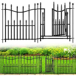 10 Panels No Dig Decorative Garden Fence with Gate, 24in(H)  22ft(L) Heavy-Duty Rustproof Metal Panels, Outdoor Dog Barrier for Yard & Patio, Landscape, Border| Portable Temporary Fencing