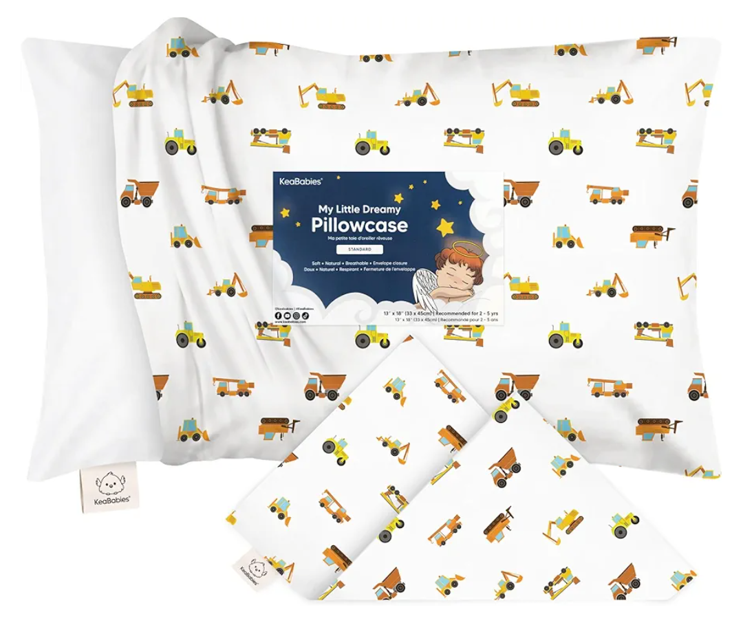 KeaBabies Toddler Pillowcase 13"x18" - Organic Cotton Toddler Pillowcase for Kids, Boys, Girls,Soft & Durable Cotton Cover for Miniature Sleepy Pillows,Cute Colors,Pillow Sold Separately(Construction)