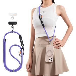 TORRAS Phone Lanyard with Hanging Loops, Adjustable Anti Theft Phone Strap Crossbody for iPhone 17 Pro, Skin-Friendly, 2 Tabs, Universal Cell Phone Neck Lanyard for Daily & Outdoor Activities, Purple