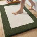 Color&Geometry Ultra Soft Bathroom Rugs Non Slip with Rubber Backing, Absorbent Washable Bath Mat Quick Dry,Microfiber Plush Carpet for Shower Floor,Bathtub,Ivory White and Olive Green,17"x30"