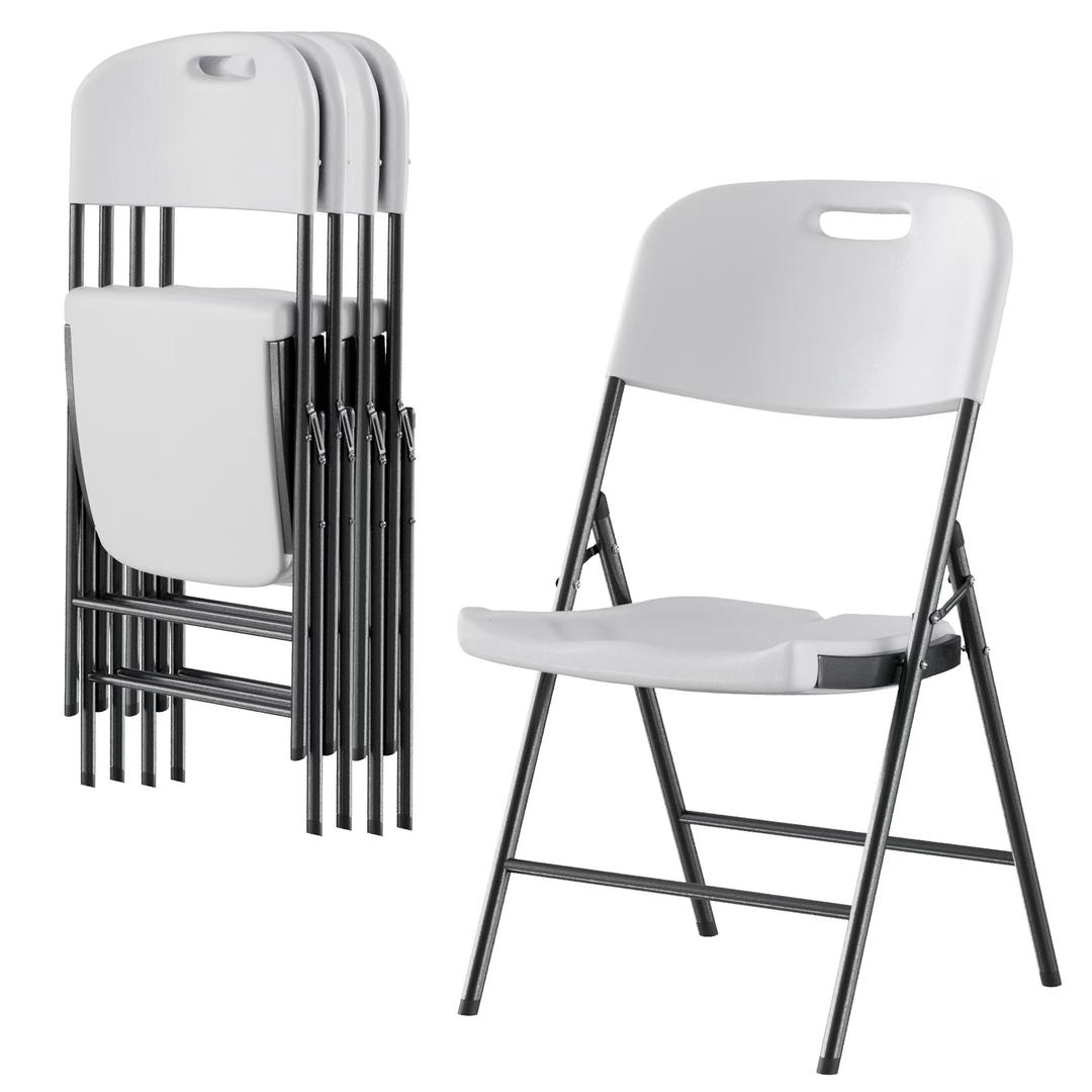 VECELO White Set of 4 Folding Chairs, Metal Commercial Plastic and Steel, Stackable, Space-Saving and Lightweight