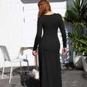 XXTAXN Womens Formal Bodycon Square Neck Long Sleeve Wedding Guest Party Slip Fitted Midi Dress (Black, S)