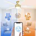 YOUKAIN 52'' Low Profile Ceiling Fan With Light, Gold Flush Mount Ceiling Fan, 6 Speeds DC Reversible Motor, Outdoor Indoor Modern Smart Ceiling Fans Work With WIFI App, 52-YJ236-GD