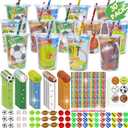 30 Pack-210+ Piece Sports Stationery Gift Set, Valentines Day Gifts Cards for Kids Classroom Exchange Prize, Valentine's Sports Party Favors with Cards Cups Pencils Rulers Stickers Erasers