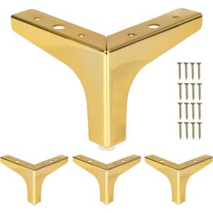 Ilyapa Triangular Metal Furniture Feet - Set of 4 Gold Mid Century Modern 4 Inch Heavy Duty Replacement Furniture Leg for Sofas, Chairs, Ottomans, Cabinet (4" Inches, Polished Gold)