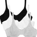 Fruit of the Loom Women's Unlined Underwire Bra - Cotton & Spandex Blend for Natural Shape and Flexibility (36DD, Blk/ White 86ck/ Grey Heather)