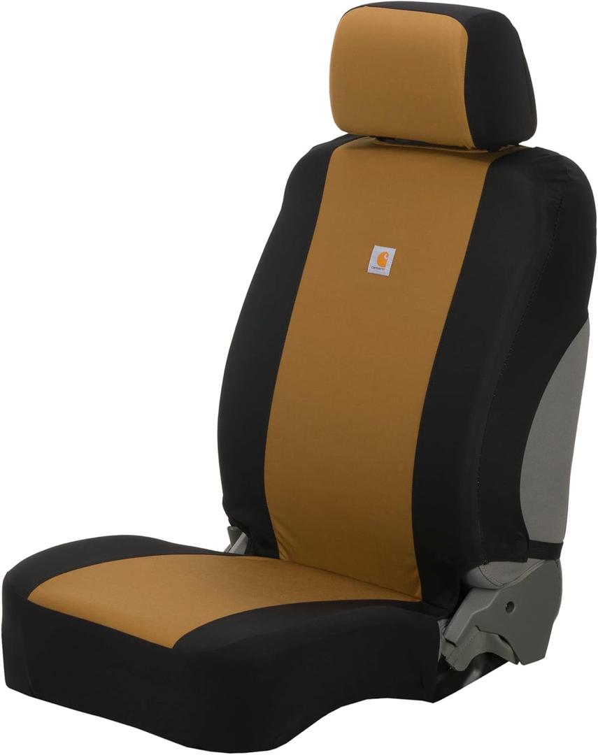 Carhartt Universal Nylon Duck Canvas Fitted BucketSeat Cover, Durable Seat Protection with Rain Defender, Single, Black and Carhartt Brown (One Size)