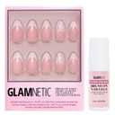 Glamnetic Press On Nails & Brush On Nail Glue Bundle - All Time Love | Short Almond Fake Nails with French Tips and Leaf Accents | 15 Sizes - 30 Nail Kit with Glue | Reusable, Salon-Quality Fake Nail