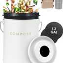 White 1.3 Galion Indoor Compost Bin Kitchen Odorless with Lid for Composting Food Waste Bucket for Counters, Stainless Steel Kitchen Compost Bin Countertop Trash Can Scrap Container Composter Caddy