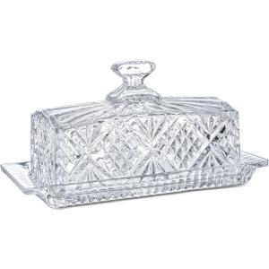Crystal Covered Butter Dish,8inch Classic Glass 2-Piece Design Butter Keeper with Lid | Butter Holder | Dishwasher Safe