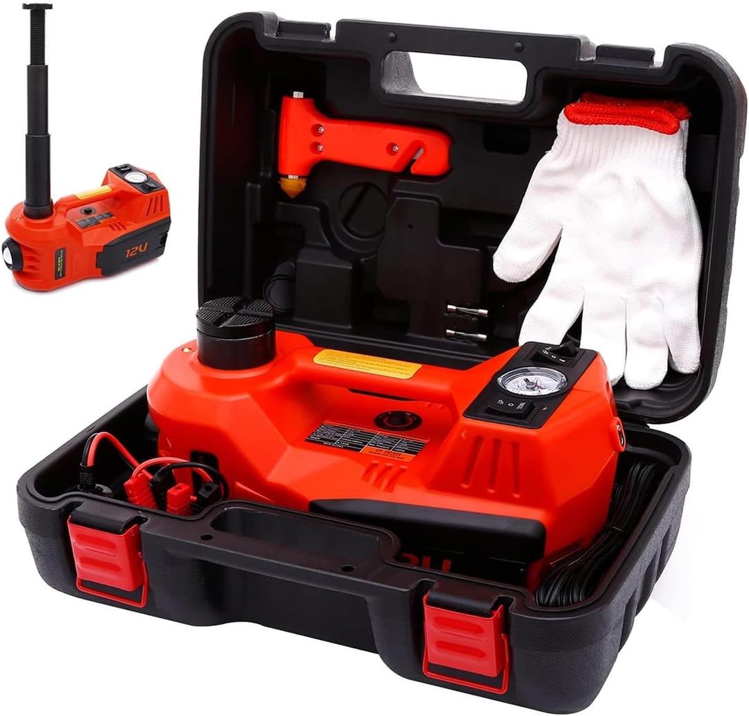 ROGTZ Electric Hydraulic Car Jack Kit 5 Ton 12V Portable Lift Range 17.7 Inch with Tire Inflator Pump for SUV Sedan Truck Car Repair Floor Jack for Vehicle Tire Change with LED Light Jack Only (Red)