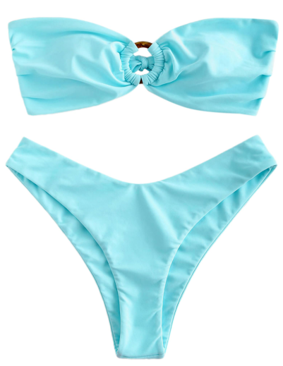 SHENHE Women's Strapless Brazilian Thong Bikini Set Metal Ring 2 Piece Bandeau Tube Swimsuits