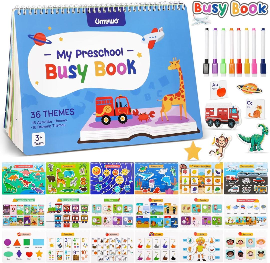 Busy Book for Toddlers 3-5, Preschool Learning Activities, Montessori Learning Educational Toys, Tracing Activity Coloring Books for Kids Ages 4-8, Autism Sensory Travel Toys, Birthday Gifts, Large-36 Themes