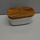 Nucookery Ceramic Butter Dish, Embossed Butter Keeper with Wood Lid for Countertop, Butter Holder and Container with Double Silicone Seal (Cross Pattern)