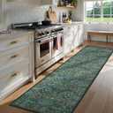 Lahome Floral Hallway Runner Rug Non Slip, 2'6''x10'Soft Washable Runners for Hallways, Ultra-Thin Green Kitchen Runner Distressed Carpet for Entryway Bathroom Giverny, Dark Green, 2.5'x10'
