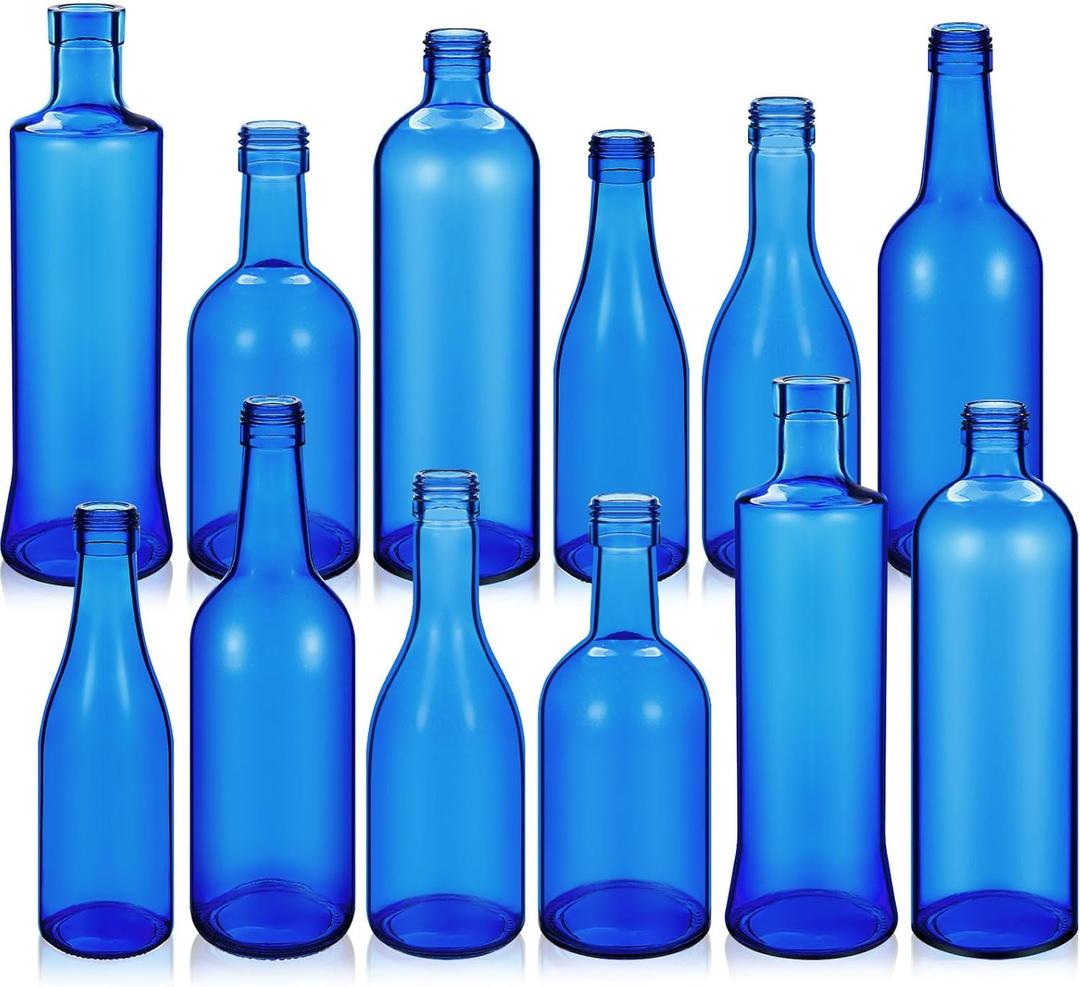 Zhehao 12 Pcs Colored Glass Bottles Colorful Empty Bottles Decorative Glass Bottle for Bottle Tree Garden Yard Outdoor Home Decor(Dark Blue,Cylinder)