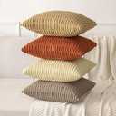 MIULEE Pack of 2 Rust Corduroy Decorative Pillow Covers 20x20 Inch Soft Boho Striped Throw Pillow Covers Modern Farmhouse Home Decor for Summer Sofa Living Room Couch Bed