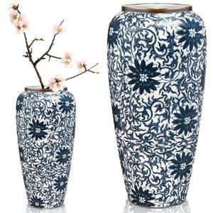 Mimorou Blue and White Vintage Vases for Home Decor | Ceramic Chinoiserie Floral 12. 6" H Modern Rustic Farmhouse Decorative Large Tall Blue Vase for Flowers Centerpieces Decoration(Chrysanthemum)