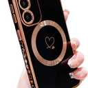 ZTOFERA Magnetic Case for Samsung Galaxy S23 FE 5G [Compatible with MagSafe] Cute Plating Love Hearts Pattern Case with Camera Protection,Soft Shockproof TPU Bumper Cover for Women Girls,Black