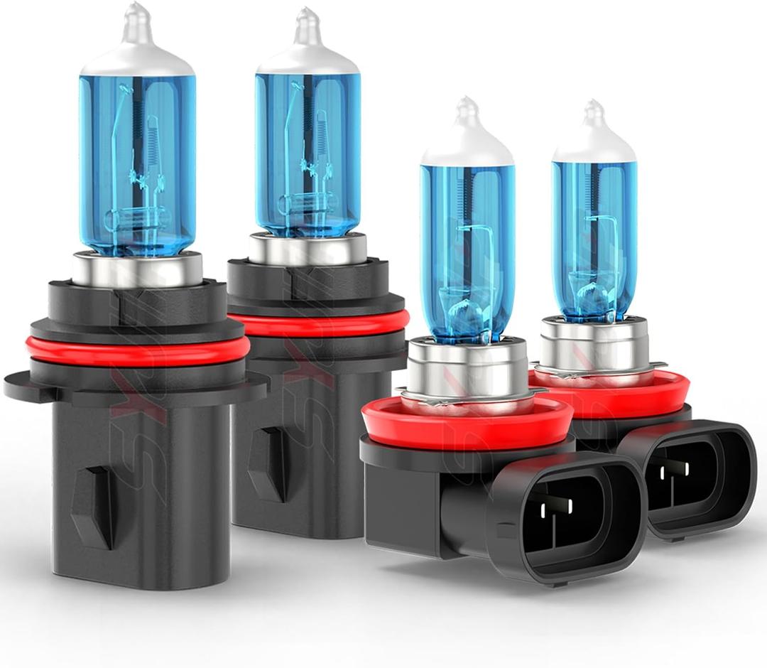 Upgraded Halogen Headlight Bulbs for Nissan Frontier 2005-2010 2011 2012 2013 2014 2015 2016 2017 2018 2019 2020 2021 2022 2023, High Low Beam + Fog Lights Combo, 6000K White, 300% Brightness, 4 PCS