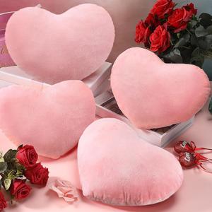 Queekay 4 Pcs Valentine Heart Pillow Cute Plush Cushion Toy Valentine Throw Heart Shaped Pillow Decorative Stuffed Plush Toy for Friends Bed Chair Sofa Cars(Pink)
