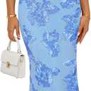 MEROKEETY Women's Summer Floral Bodycon Maxi Dress 2026 Slit Mesh Sleeveless Formal Wedding Guest Cocktail Party Long Dresses, Blue, Large