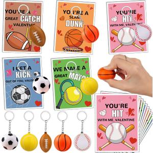 30 Pack Valentines Day Cards for Kids Classroom Valentines Day Gifts for Kids School with Stress Fidget Ball Keychain Valentines for Class Valentines Exchange Cards Party Favors Exchange Gift Set