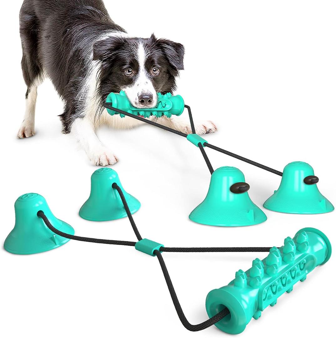 Guardians Dog Chew Toy with Double Suction Cup for Aggressive Chewers, Dog Toothbrush Chew Toy Puppy Training Treats Food Dispensing Pet Teeth Cleaning Rope Toys for Small Medium Dogs (Blue)