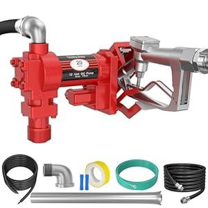 12V 20 GPM Fuel Transfer Pump with Discharge Hose & Manual Nozzle for Oil Fuel Diesel Gasoline Kerosene Ethanol Methanol Blends Biodiesel