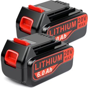Djsanu 20V Max 6000mAh Battery Compatible for Black+Decker 20V Battery, 2 Packs Lithium Battery for LBX4020 LBXR20 LBXR2020, Compatible with Black and Decker 20V Cordless Power Tools and Charger