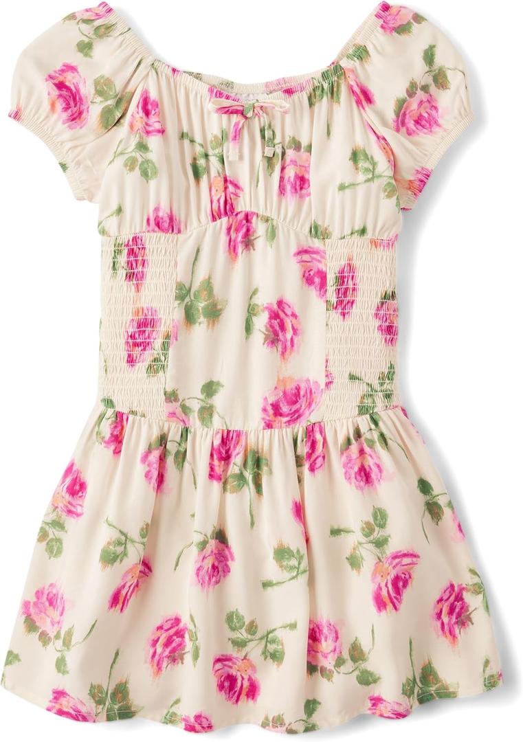 The Children's Place girls Floral Smocked Babydoll Dress (Fair Ivory, XS)