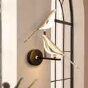 Bird Wall Sconces Modern Art Deco Wall Mount Lamps for Living Room Bedroom Stairway Corridor, Swinging Bird Wall Lamp, Metal and Acrylic Wall Light Fixtures, 3 Color Temperature (2 Light) (Gold)