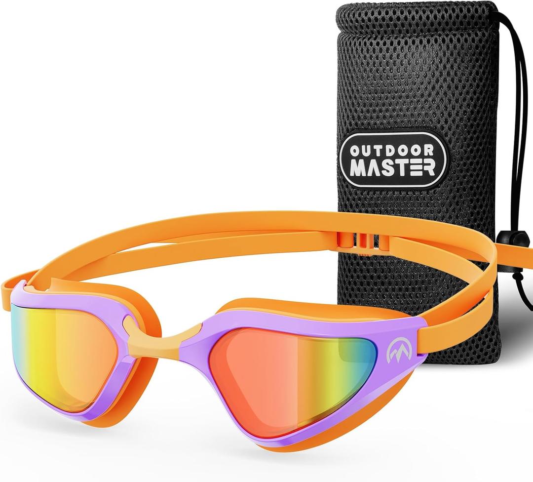 OutdoorMaster Fisheye Swim Goggles, Anti-fog Swimming Goggles No Leaking UV Protetion Adults Men Women, Large Size (Mirrored Red)