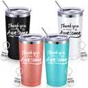 Sieral 4 Pieces Thank You for Being Awesome Tumbler, Thank You Supplies for Women Men 20oz Insulated Stainless Steel Travel Tumbler with Lid and Straw Appreciation Gift with Keychain (Classic Color)
