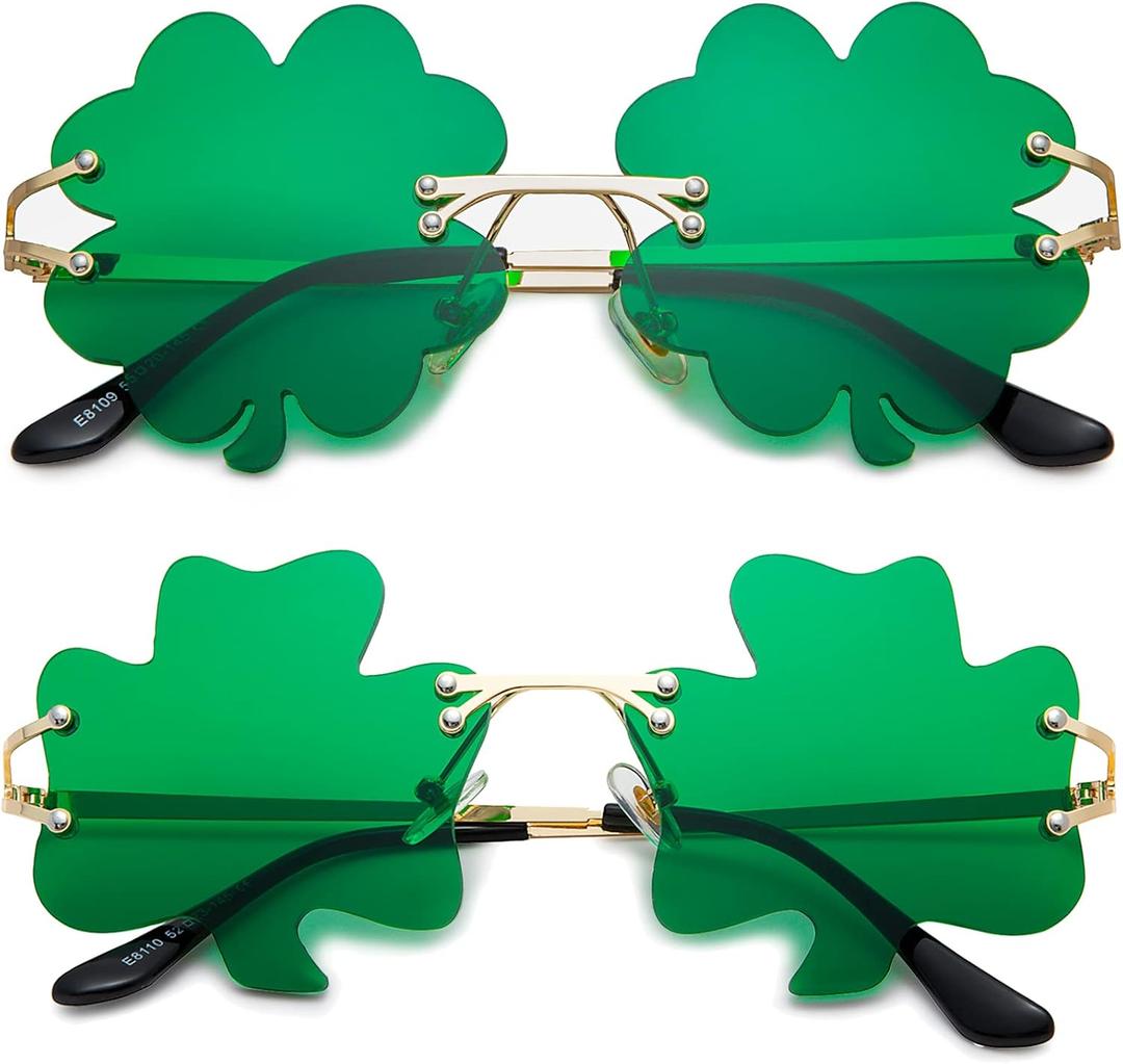 Hycredi St. Patricks Day Irish Shamrock Sunglasses Green Four Leaf Clover Leprechaun Costume Glasses