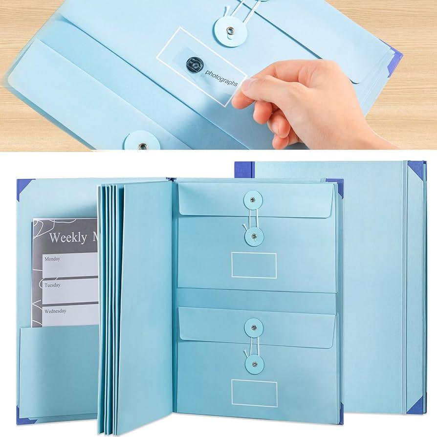 Folio Document Organizer with Labels, Important Folders with Pockets, According Expanding File Folder Organizer with Multi Pocket for Desk Important Document Binder for School,Offices(Blue)
