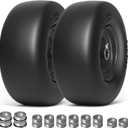 13x6.50-6 Lawn Mower Tires Flat Free, Zero Turn Mower Front Tires for Residential and Commercial, 13x6.5-6 Flat Free Tire and Wheel, 3/4" & 5/8" Bearing, 3.25"-7.65" Center Hub, 2Pack Black