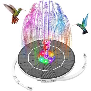 AISITIN 3.5W Solar Fountain with Lights 2025, Solar Water Pump Fountain with 6 Nozzles, 3000mAh Battery Backup for Bird Bath, Pond, Fish Tank or Garden Decoration Solar Aerator Pump
