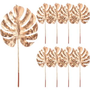 8 Pcs Artificial Gold Palm Leaves Plants 23.6 Inch Large Plastic Tropical Palm Leaves Fake Floral Boho Gold Leaf Flowers for Wedding Party Garland Home Vase Hawaiian Luau Party Decoration, Turtle Leaf