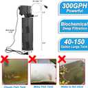TARARIUM Aquarium Filter for 55-150 Gal. Tank Crystal 300GPH Biochemical Filtration Powerful Pump Submersible Internal Fish Tank Filters Large Tank Pond Clear Wavemaker Air Supply 4 in 1